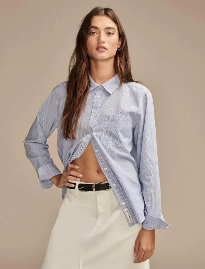 Lucky Brand Blouses Women The Boyfriend ButtonDown Shirt Blue Multi