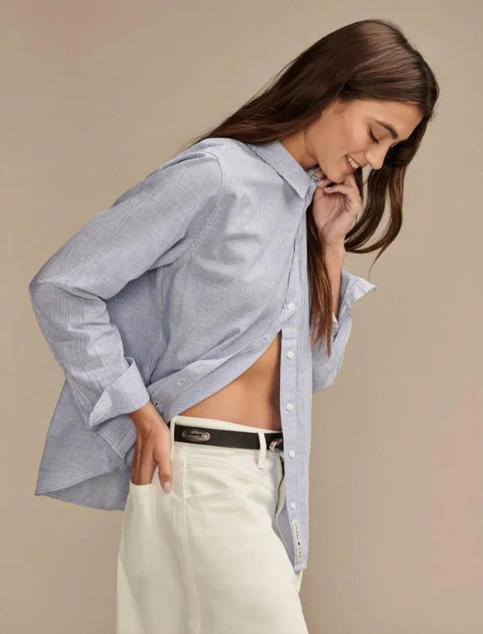 Lucky Brand Blouses Women The Boyfriend ButtonDown Shirt Blue Multi