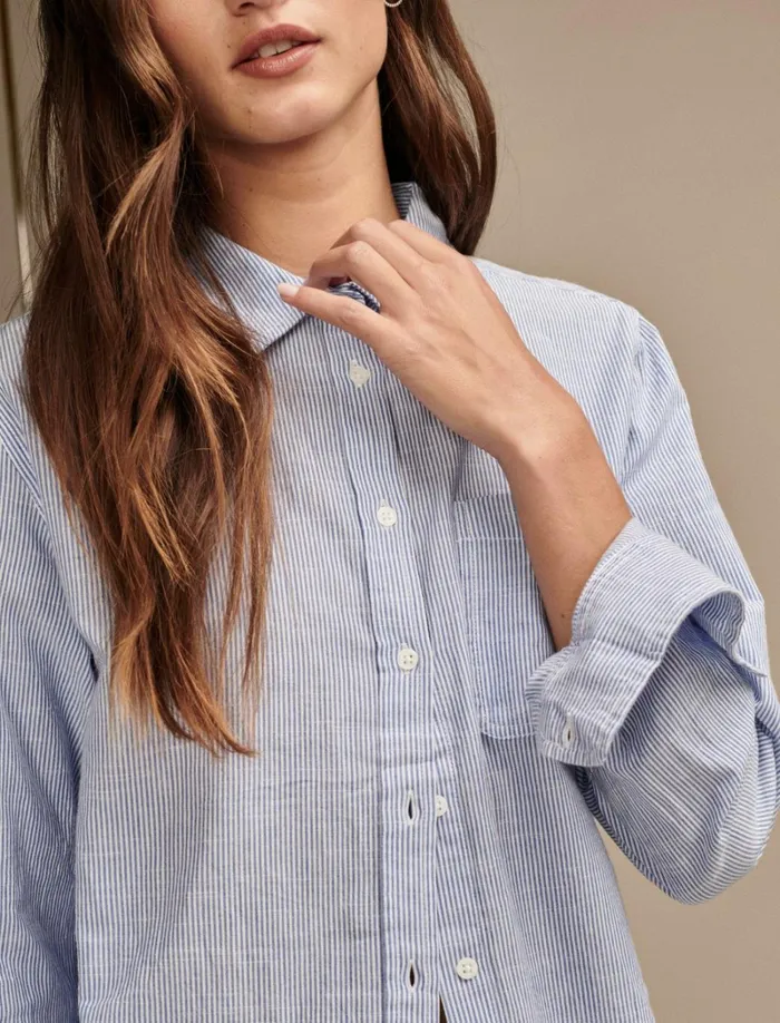 Lucky Brand Blouses Women The Boyfriend ButtonDown Shirt Blue Multi