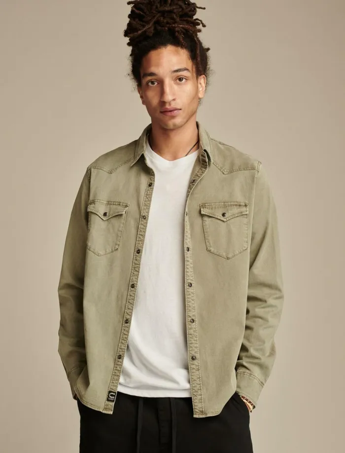 Lucky Brand ButtonDowns Men Cole Hauser Twill Western Shirt Deep Lichen Green