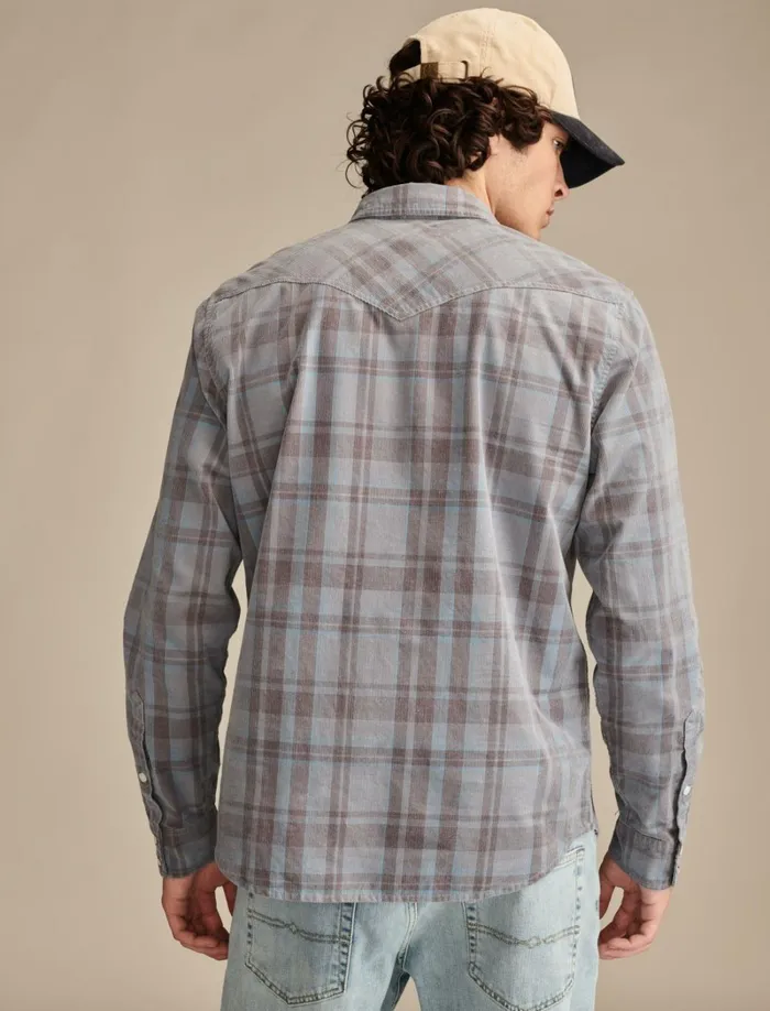 Lucky Brand ButtonDowns Men Plaid Corduroy Western Shirt Light Blue Multi