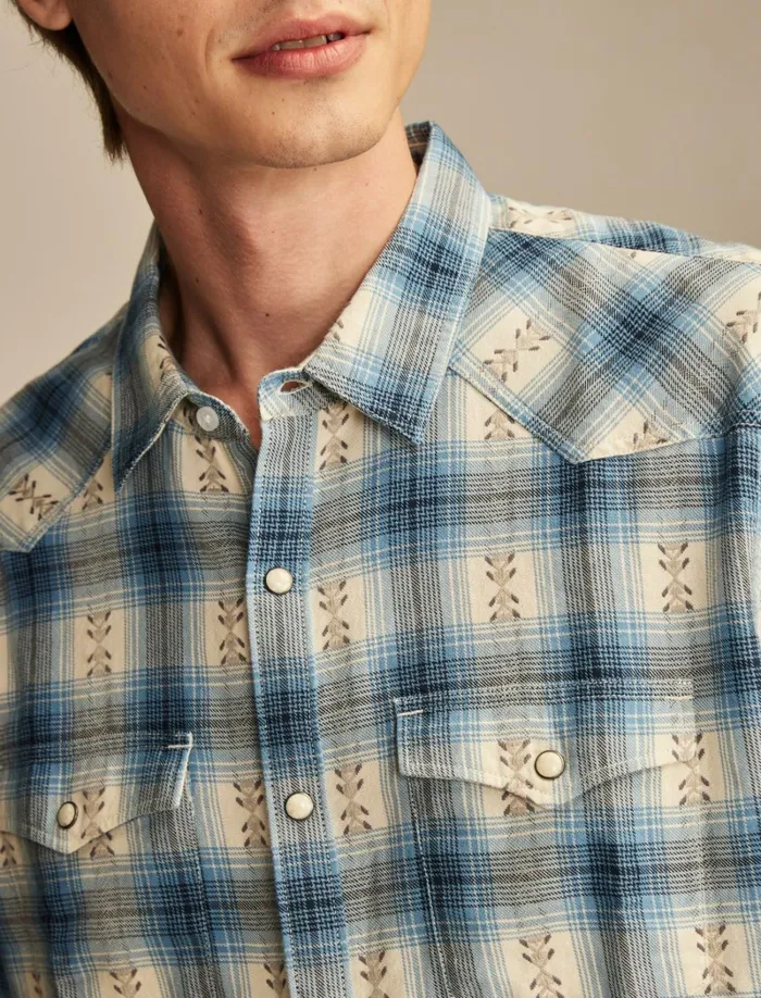 Lucky Brand ButtonDowns Men Plaid Dobby Western Long Sleeve Shirt Blue Multi