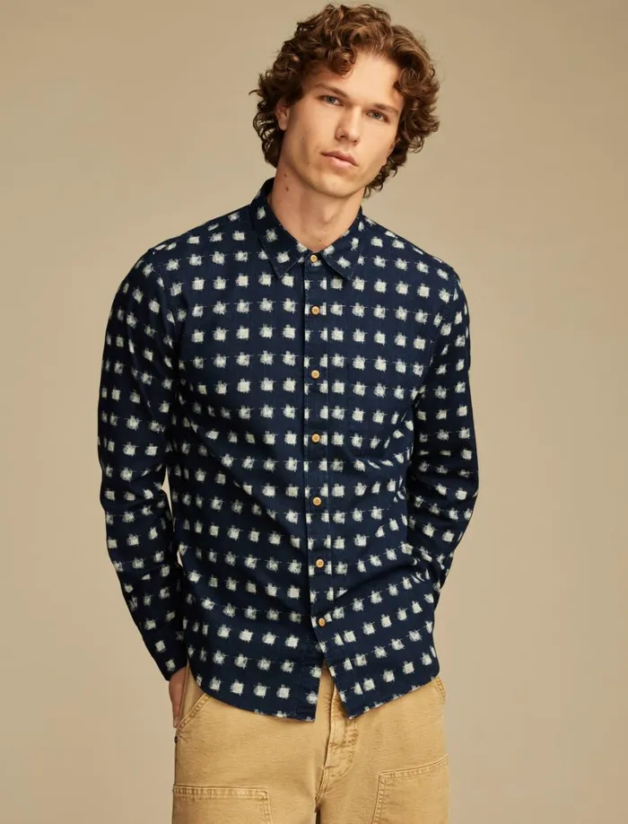 Lucky Brand ButtonDowns Men Printed 1 Pocket Long Sleeve Shirt Indigo Multi