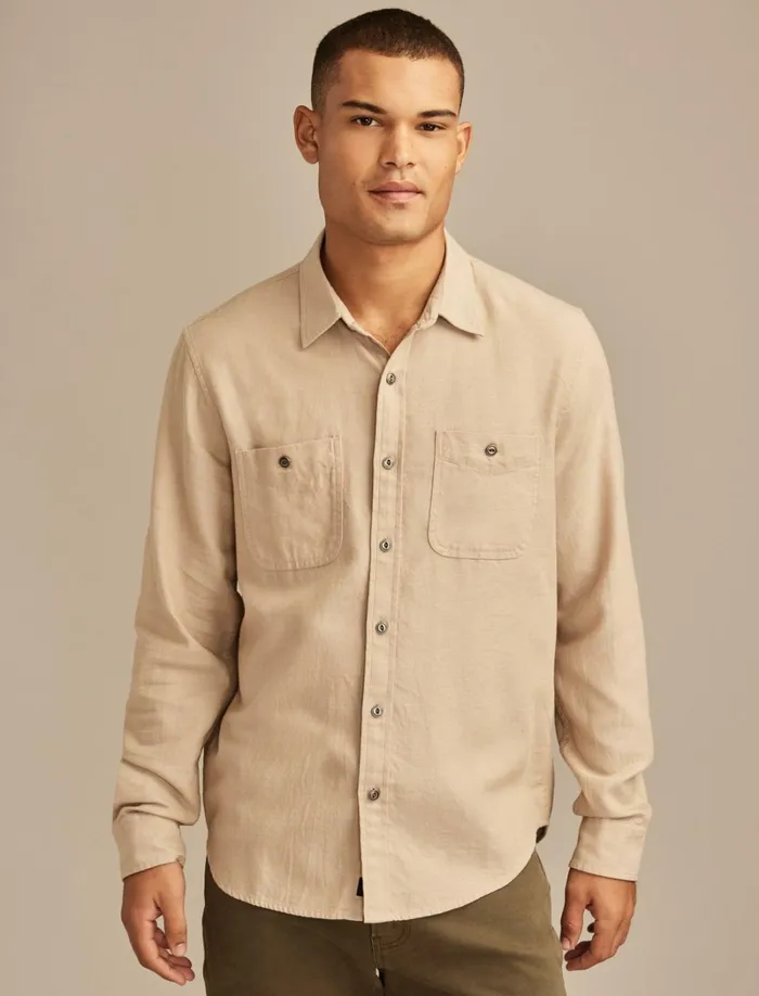Lucky Brand ButtonDowns Men Solid Cotton Twill Grom Shirt Silver Mink