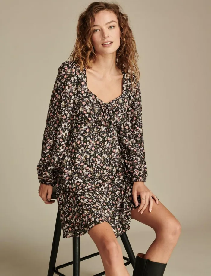 Lucky Brand Dresses Women Flirty Flouncey Mini Dress Black Floral