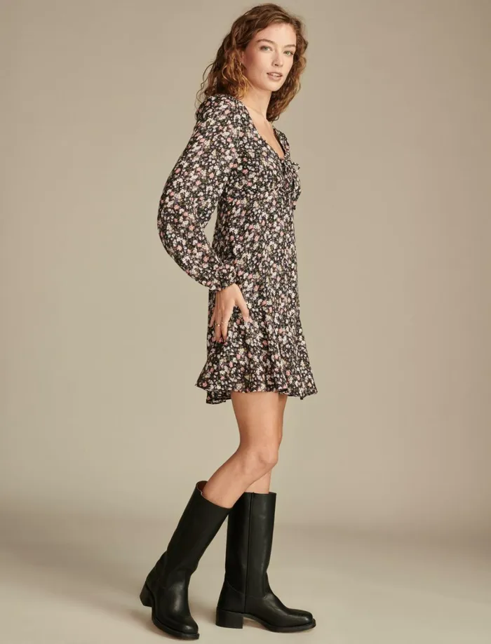 Lucky Brand Dresses Women Flirty Flouncey Mini Dress Black Floral