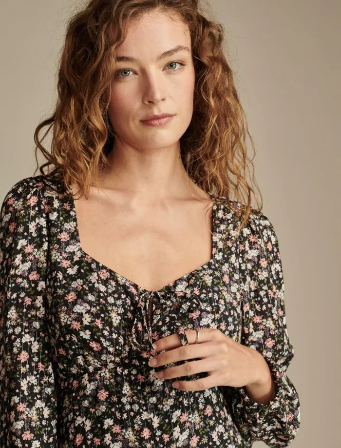 Lucky Brand Dresses Women Flirty Flouncey Mini Dress Black Floral