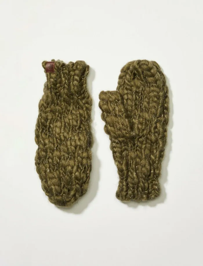 Lucky Brand Gloves Women Cozy Knit Mittens Dark Green