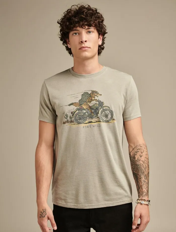 Lucky Brand Graphic Tees Men Coyote Biker Tee Shadow