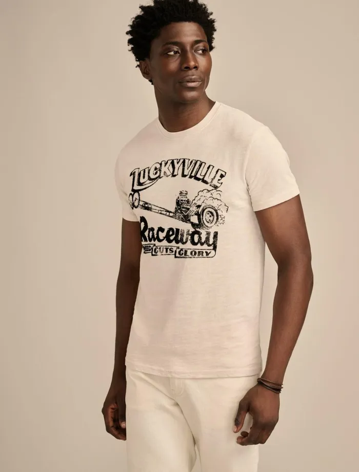 Lucky Brand Graphic Tees Men Raceway White Sand