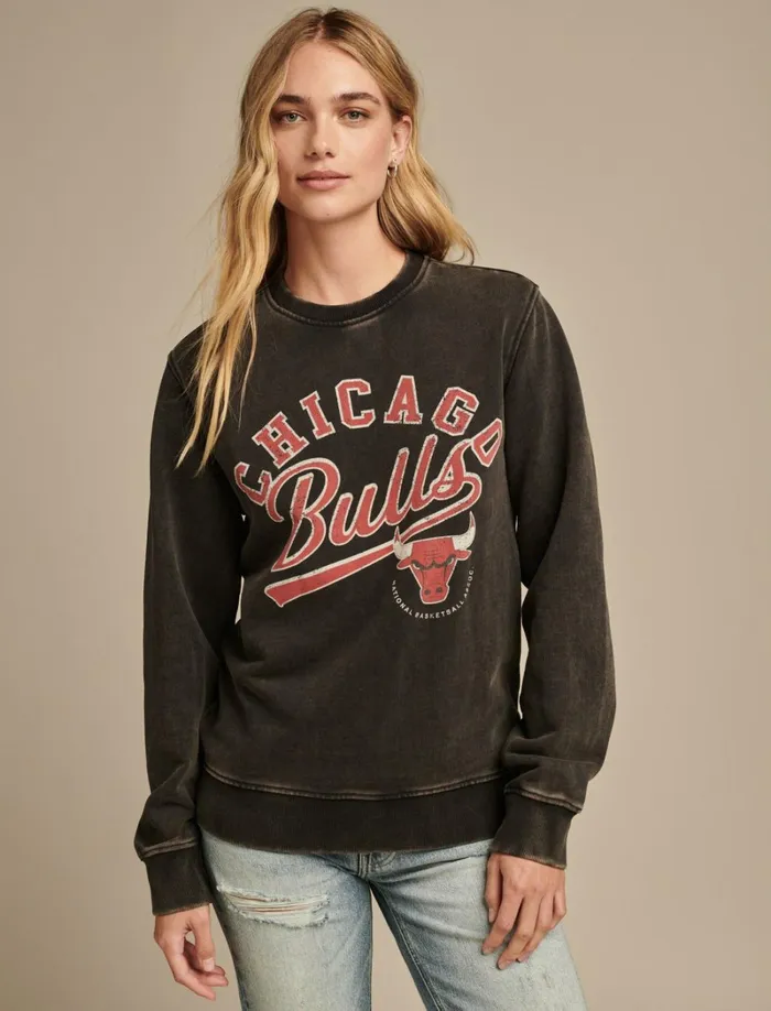 Lucky Brand Graphic Tees Women Bulls Crew Neck Sweatshirt 001 Black