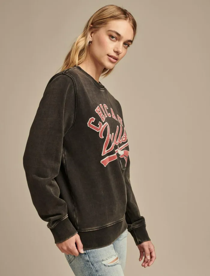 Lucky Brand Graphic Tees Women Bulls Crew Neck Sweatshirt 001 Black