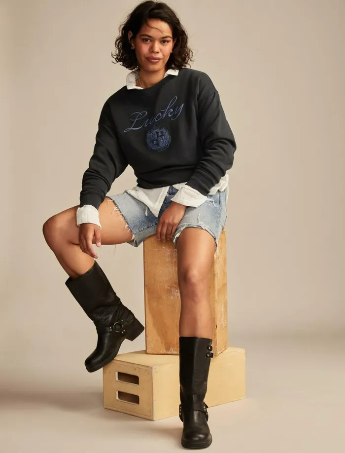 Lucky Brand Graphic Tees Women Lucky Logo Crew Neck Dark Shadow