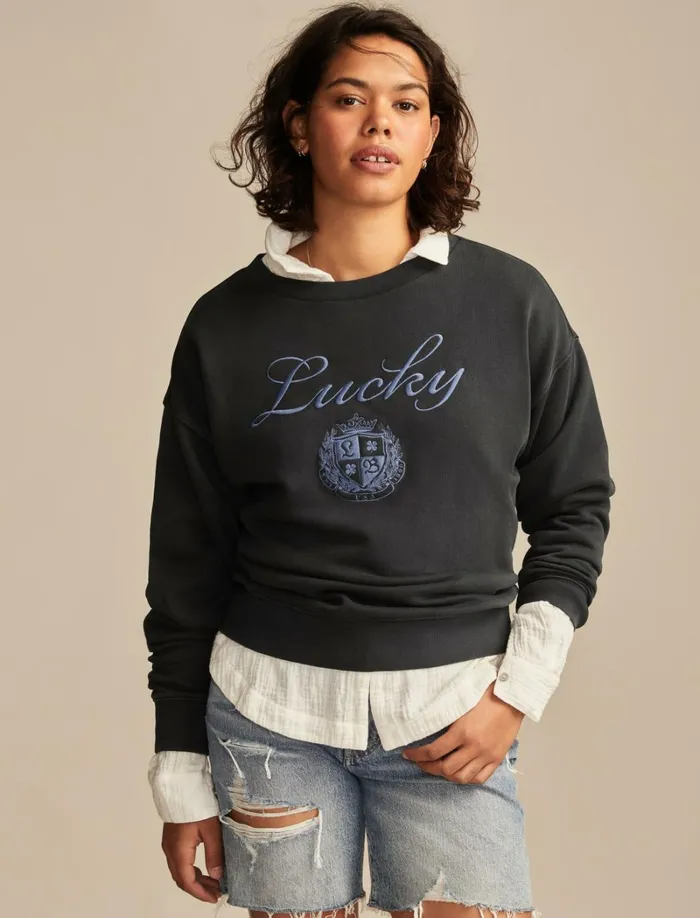 Lucky Brand Graphic Tees Women Lucky Logo Crew Neck Dark Shadow