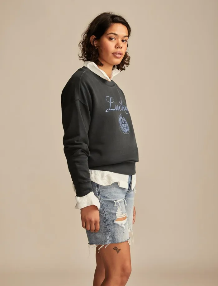 Lucky Brand Graphic Tees Women Lucky Logo Crew Neck Dark Shadow
