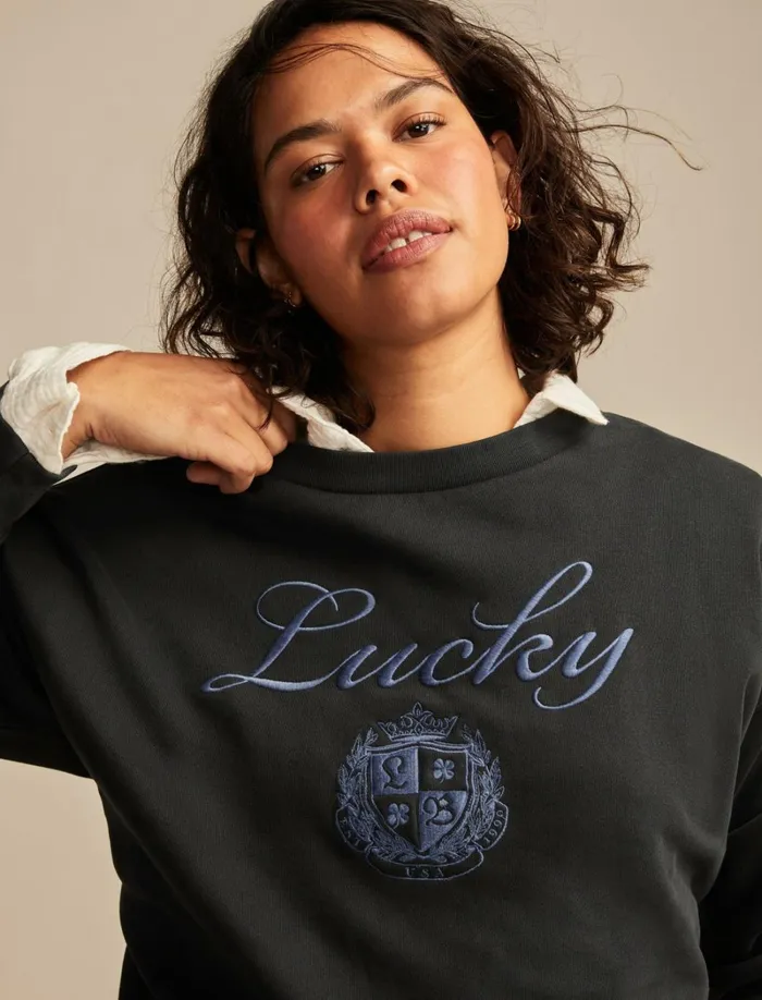 Lucky Brand Graphic Tees Women Lucky Logo Crew Neck Dark Shadow