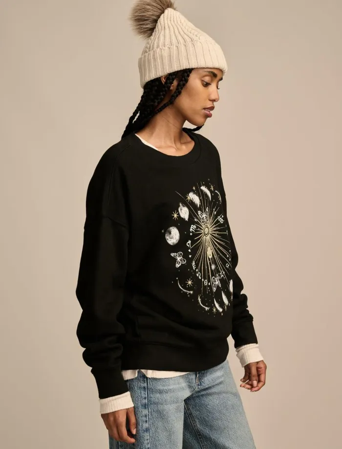 Lucky Brand Graphic Tees Women Sun And Moon Crew Neck Fleece Jet Black