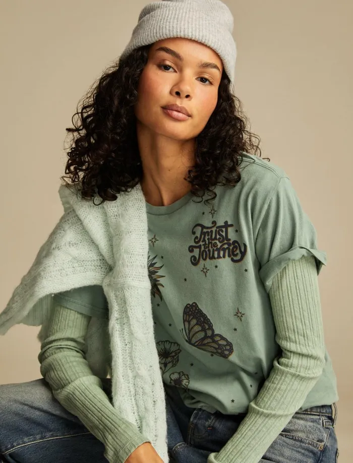 Lucky Brand Graphic Tees Women Trust The Journey Boyfriend Tee Trellis