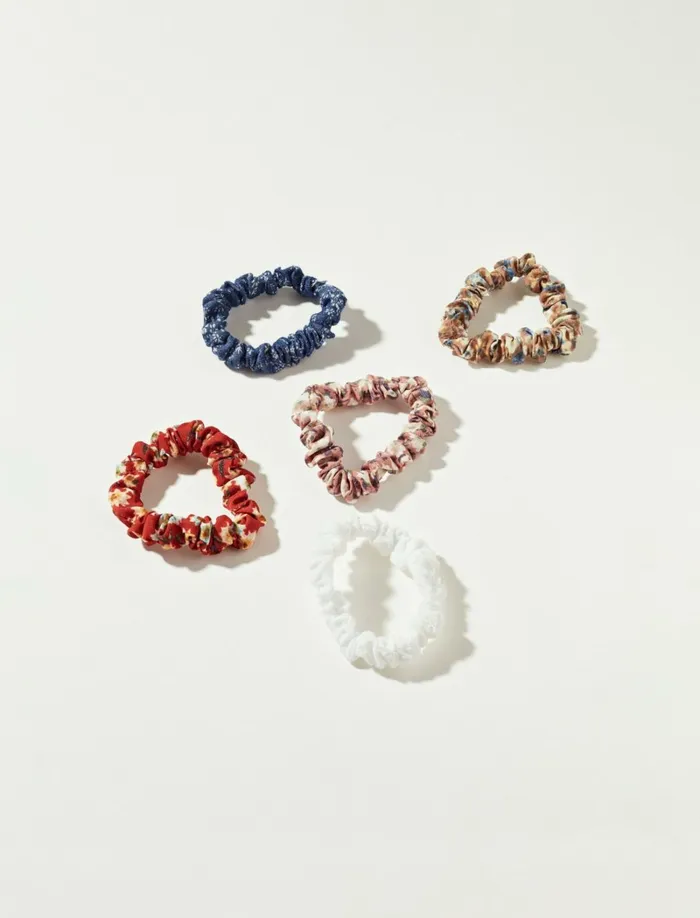 Lucky Brand Hair Accessories Women Skinny Floral Scrunchie 5 Pack Multi