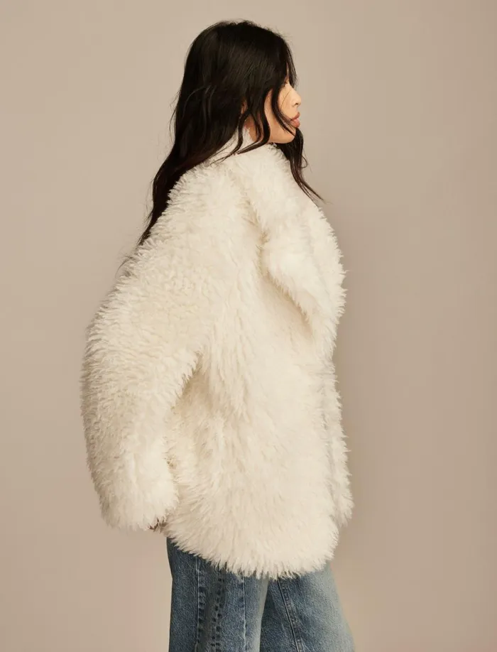 Lucky Brand Jackets and Outerwear Women Oversized Faux Fur Jacket Cream