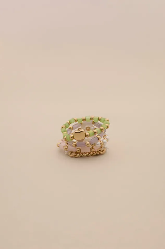 Lucky Brand Jewelry Women Pearl And Beaded Ring Stack Gold