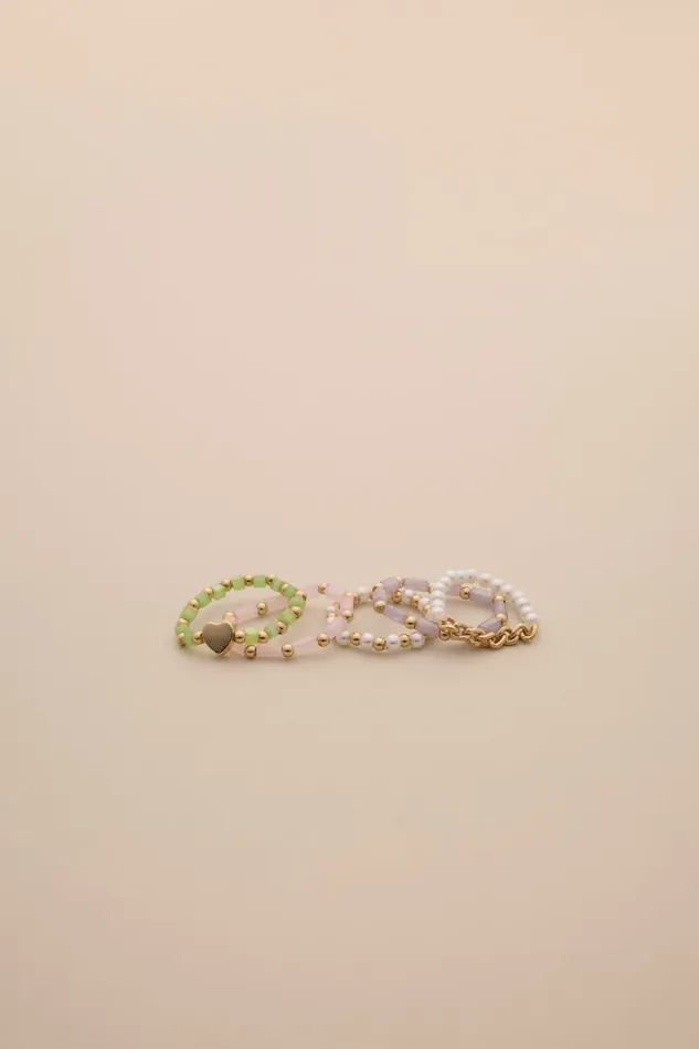 Lucky Brand Jewelry Women Pearl And Beaded Ring Stack Gold