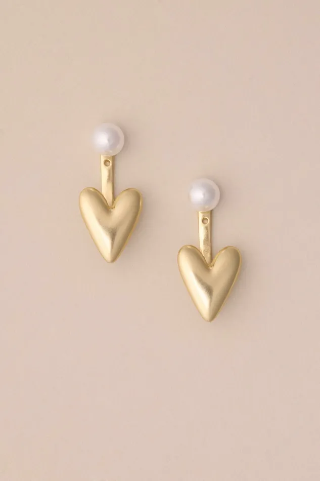 Lucky Brand Jewelry Women Pearl Heart Earring Gold