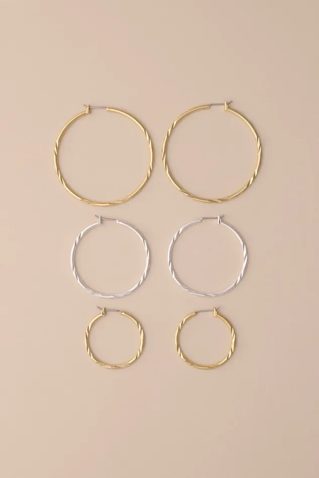 Lucky Brand Jewelry Women Textured Hoop Sets Two Tone