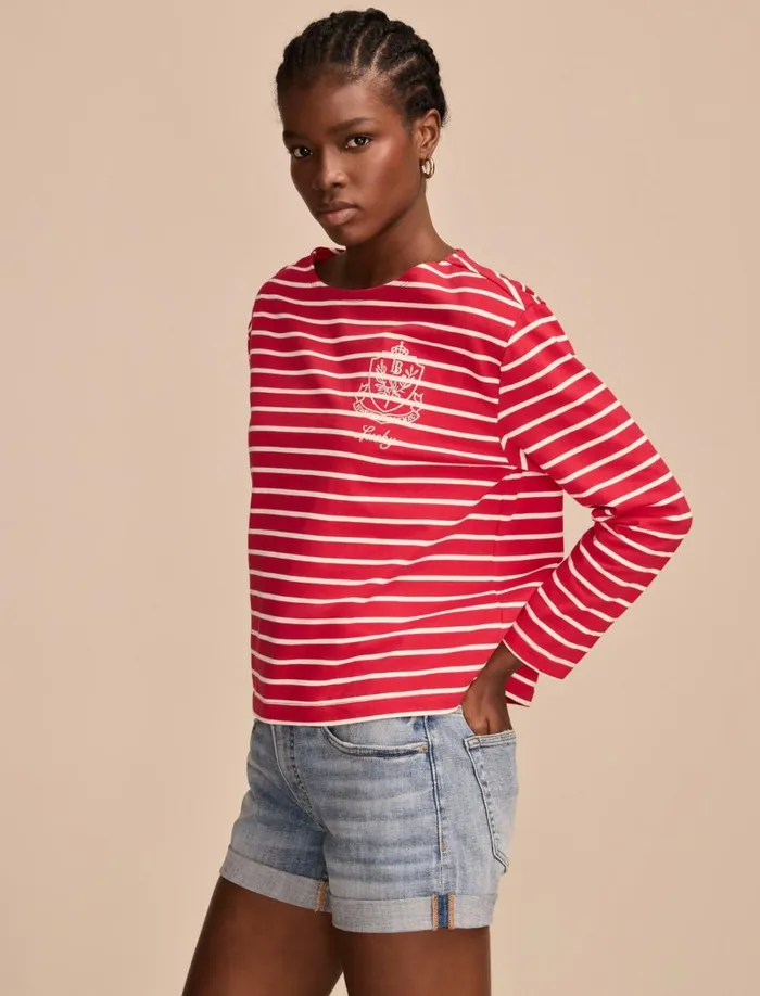 Lucky Brand Knit Tops Women Breton Long Sleeve Tee Red Stripe