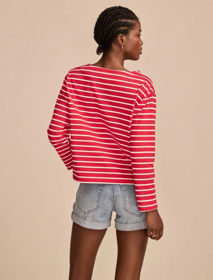 Lucky Brand Knit Tops Women Breton Long Sleeve Tee Red Stripe