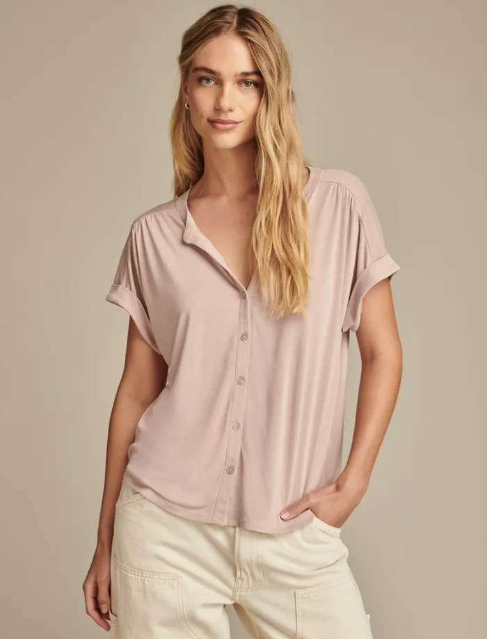 Lucky Brand Knit Tops Women Sandwash Button Front Top Rose Dust