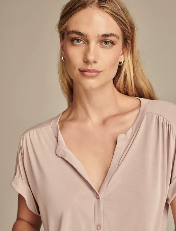 Lucky Brand Knit Tops Women Sandwash Button Front Top Rose Dust