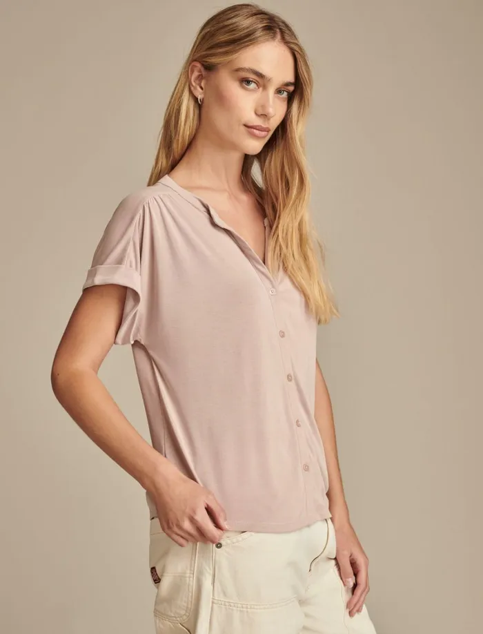 Lucky Brand Knit Tops Women Sandwash Button Front Top Rose Dust