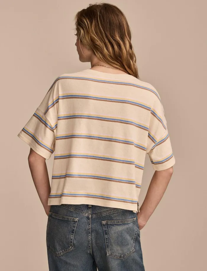 Lucky Brand Knit Tops Women Short Sleeve Stripe Tee Neutral Stripe