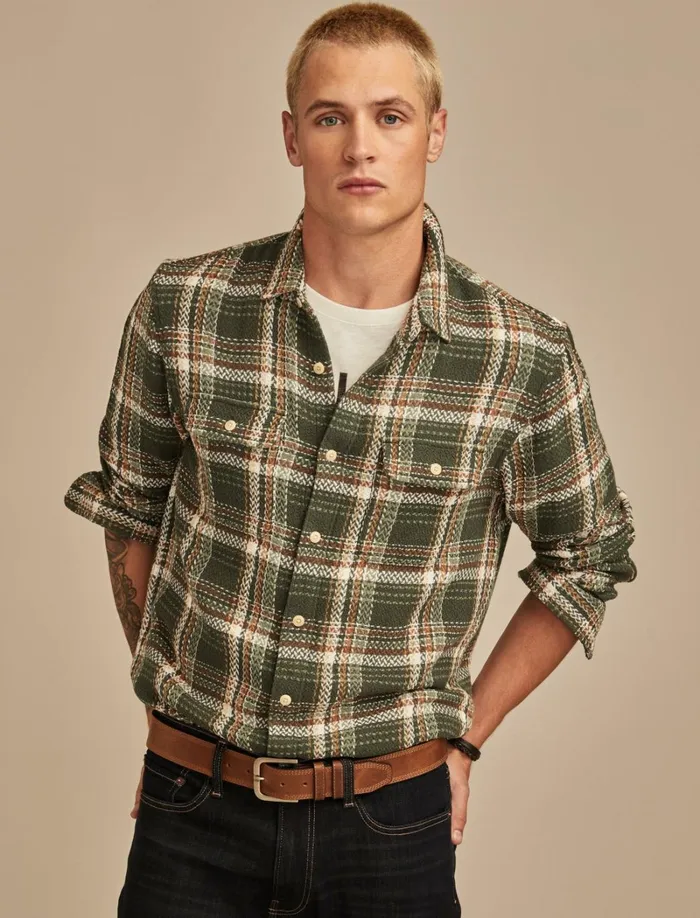 Lucky Brand Shirts and Tops Men Cole Hauser Herringbone Humboldt Green Plaid