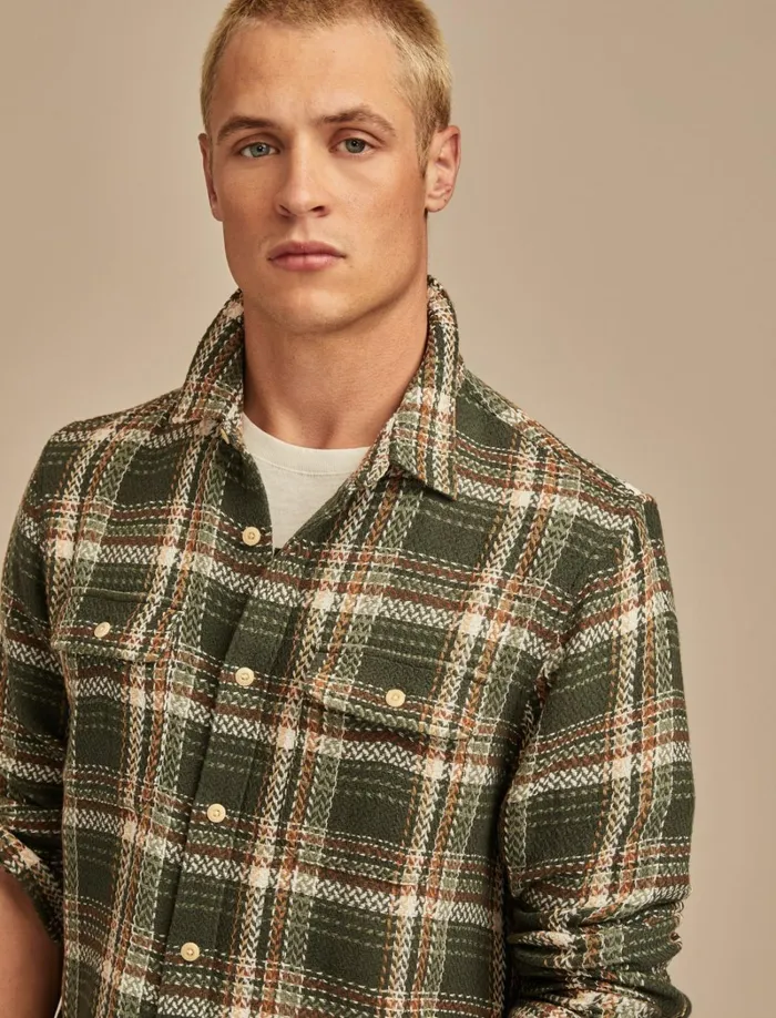 Lucky Brand Shirts and Tops Men Cole Hauser Herringbone Humboldt Green Plaid