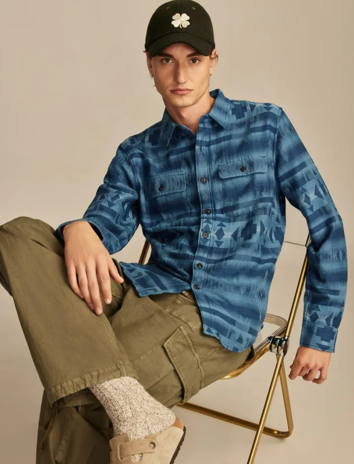 Lucky Brand Shirts and Tops Men Jacquard Double Weave Humboldt Long Sleeve Shirt Blue Jacquard