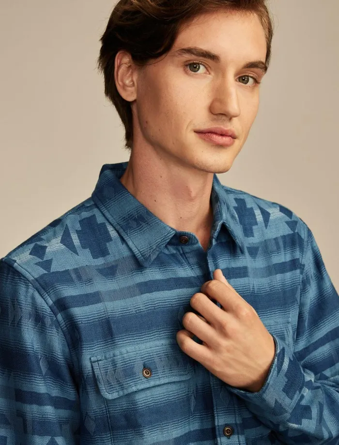 Lucky Brand Shirts and Tops Men Jacquard Double Weave Humboldt Long Sleeve Shirt Blue Jacquard