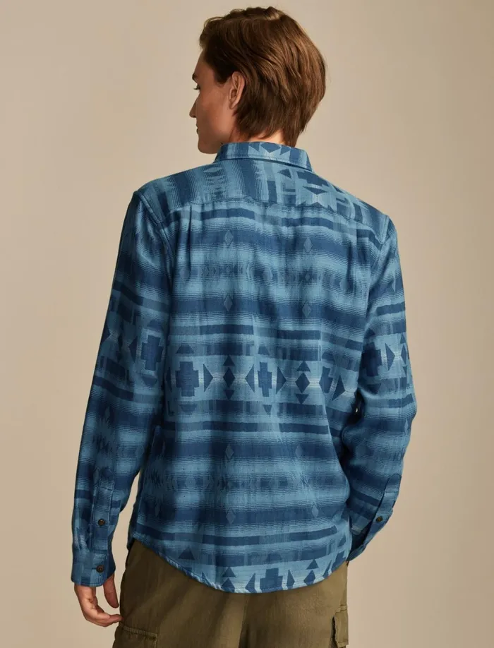Lucky Brand Shirts and Tops Men Jacquard Double Weave Humboldt Long Sleeve Shirt Blue Jacquard