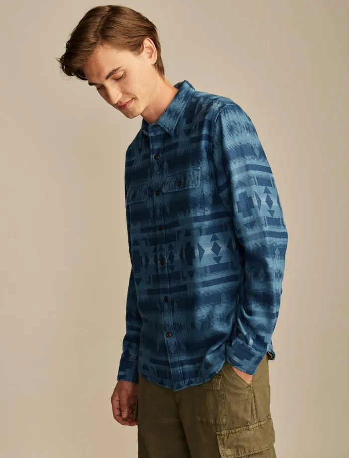 Lucky Brand Shirts and Tops Men Jacquard Double Weave Humboldt Long Sleeve Shirt Blue Jacquard