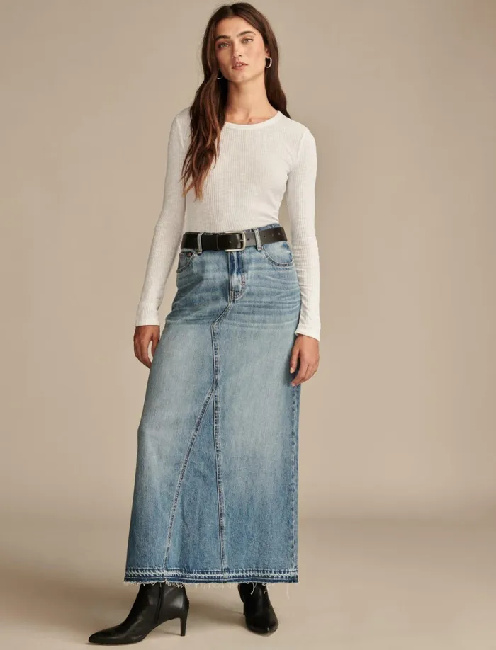 Lucky Brand Skirts Women Denim Maxi Skirt Mackie Wash