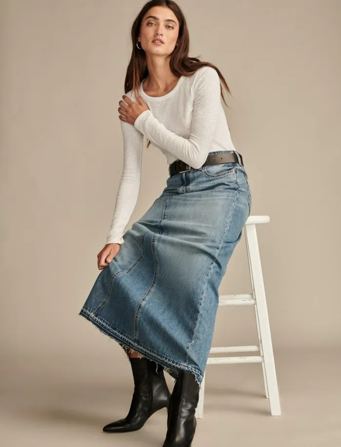 Lucky Brand Skirts Women Denim Maxi Skirt Mackie Wash