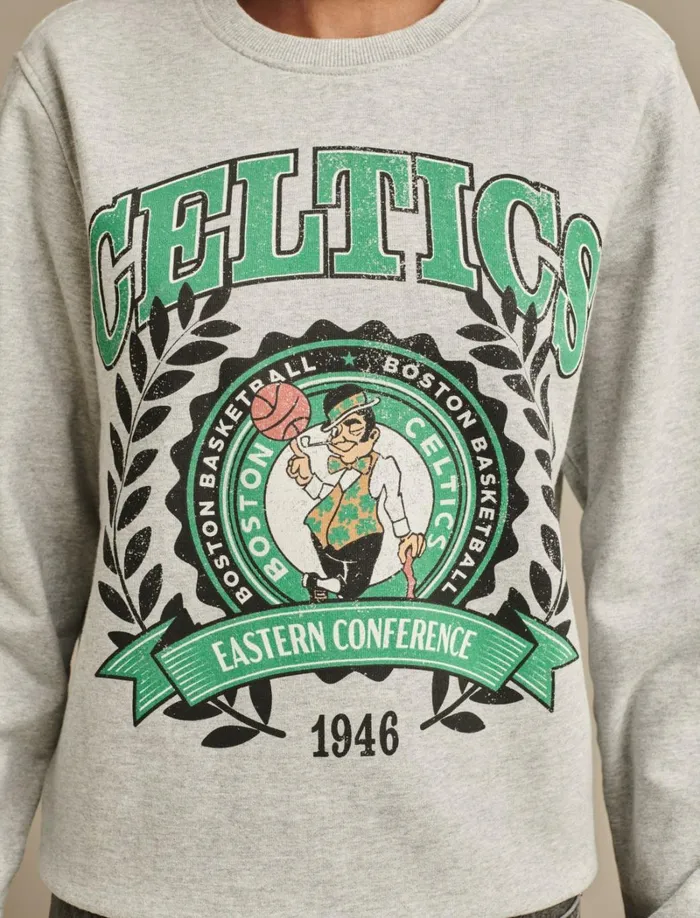 Lucky Brand Sweaters and Sweatshirts Women Celtics Crew Neck Sweatshirt Heather Greyyellow