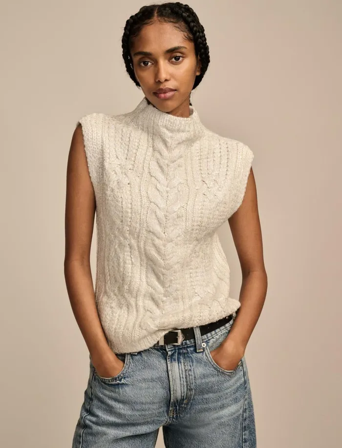 Lucky Brand Sweaters and Sweatshirts Women Metallic Sweater Vest Whisper White