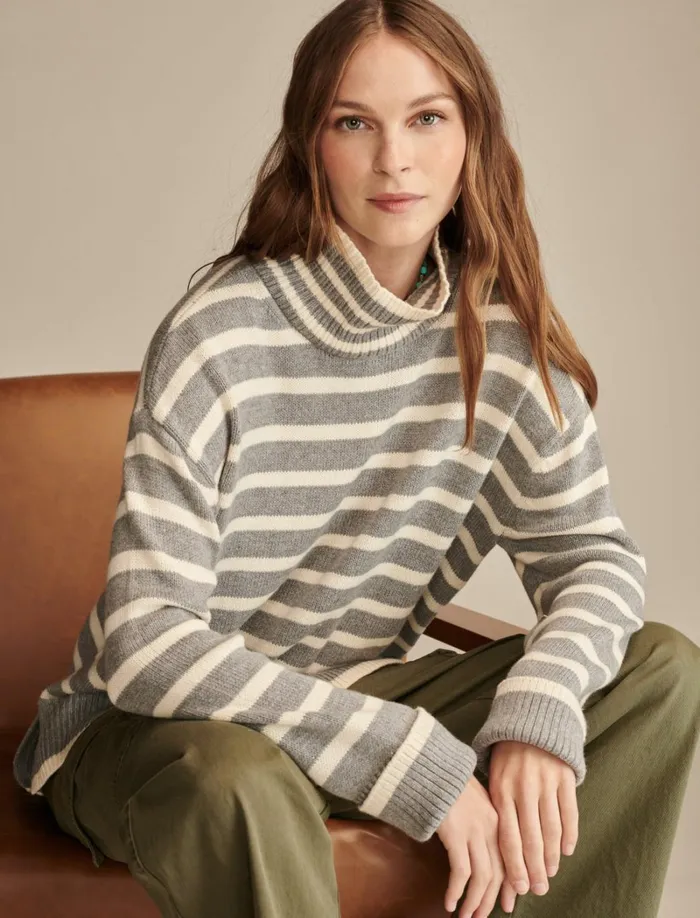 Lucky Brand Sweaters and Sweatshirts Women Mock Neck Tunic Mhg Stripe