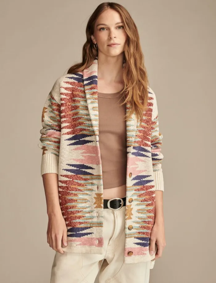 Lucky Brand Sweaters and Sweatshirts Women Southwestern Cardigan Multi Southwest Print
