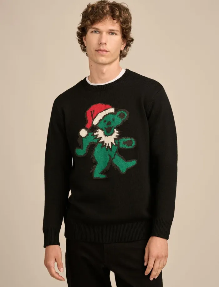 Lucky Brand Sweaters Men Grateful Dead Dancing Bear Crew Neck Sweater Black Combo