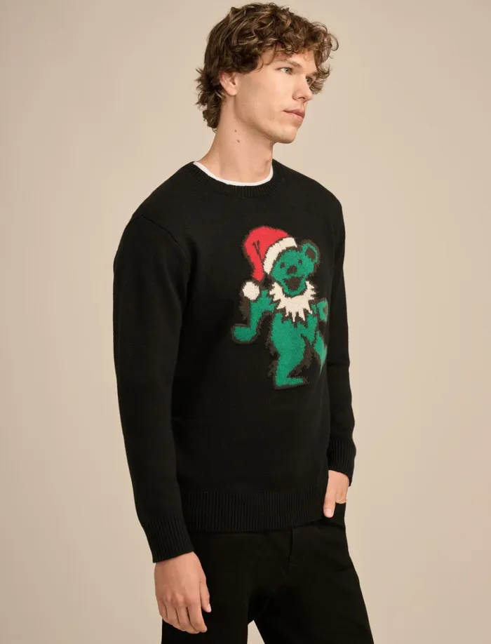 Lucky Brand Sweaters Men Grateful Dead Dancing Bear Crew Neck Sweater Black Combo