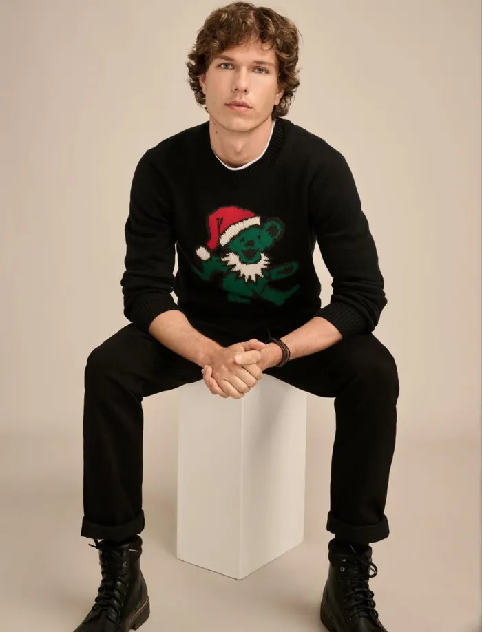Lucky Brand Sweaters Men Grateful Dead Dancing Bear Crew Neck Sweater Black Combo