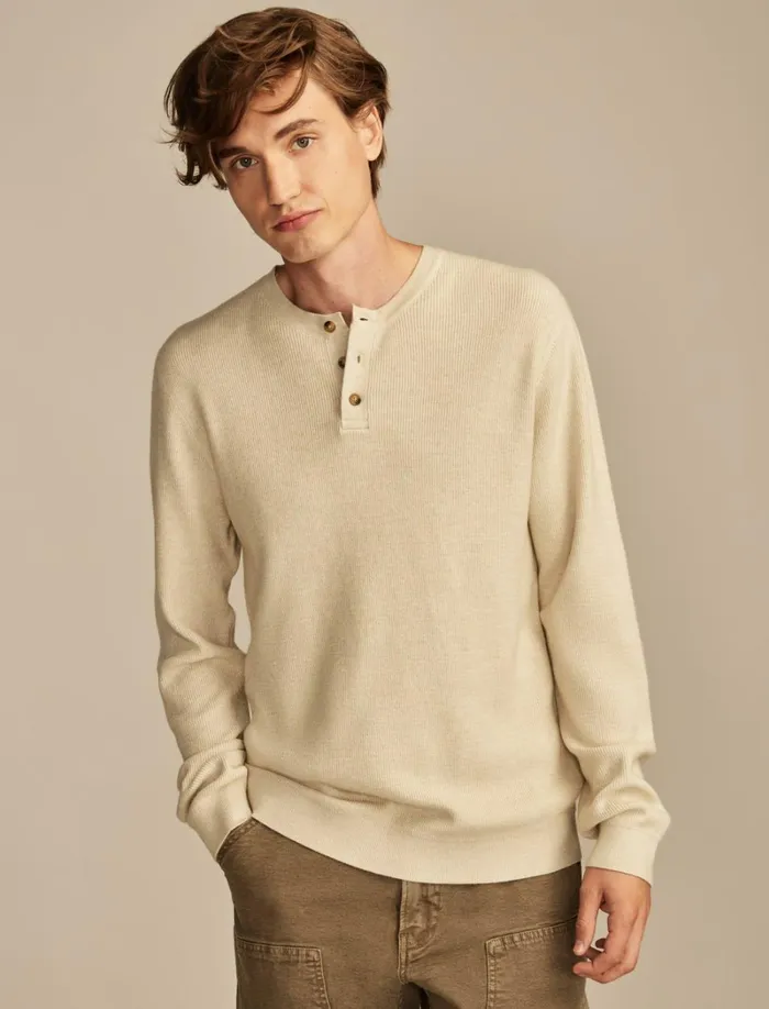 Lucky Brand Sweaters Men Henley Sweater Heather Beige